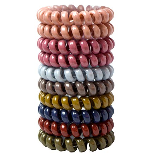 Spiral Hair Ties No Crease, 10pcs Traceless Hair Ties Waterproof, Colorful Elastic Coil Hair Ties, Phone Cord Hair Ties, Large Hair Coils for Women Girls, Black