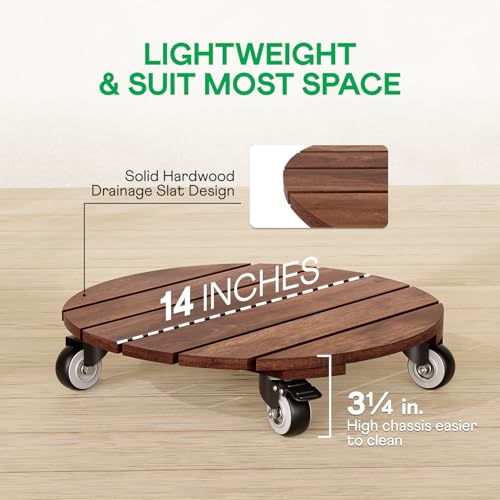 Pflanzenroller aus Holz mit Rädern, robust, 119,7 kg Kapazität, 30,5 cm Akazien-Hartholz, Pflanzenständer mit 360° feststellbaren Rädern… – Ansicht 6