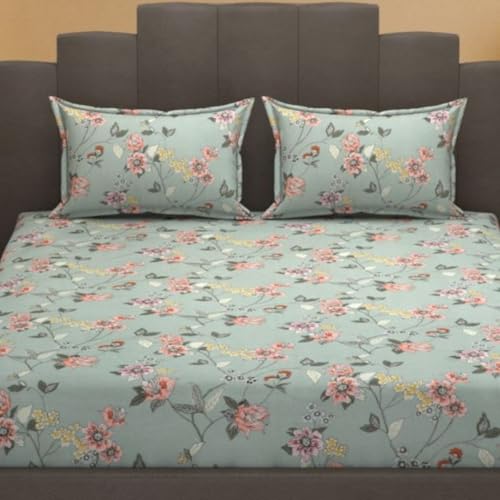 Image of Mafatlal Luxe Lilac 140 GSM Premium Microfiber Queen Size Bedsheet with 2 Pillow Cover for Double Bed Everyday Comfort, 90x100 Inch - Muted Green, Soft, Lightweight & Durable