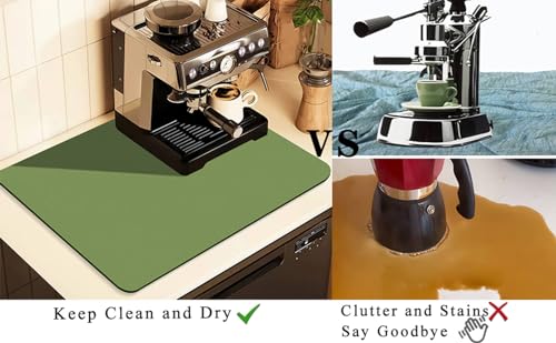 Image of Coffee Mat for Countertops ,Coffee Bar Accessories Fit Under Coffee Maker Espresso Machine, Absorbent Hide Stain Rubber Mat for Countertop ,Dish Drying Mat for Kitchen Counter (Green, 12 inchx19 inch)
