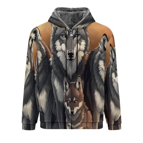 Sweat à capuche en polaire homme veste chaude loup