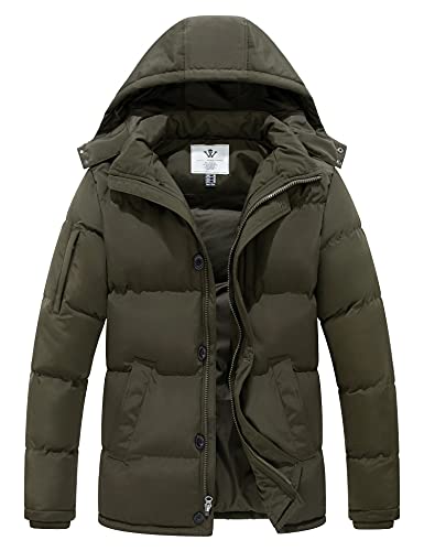 WenVen Men's Warm Puffer Jacket Thicken Padded Winter Coat with Removable Hood(Army Green,M)