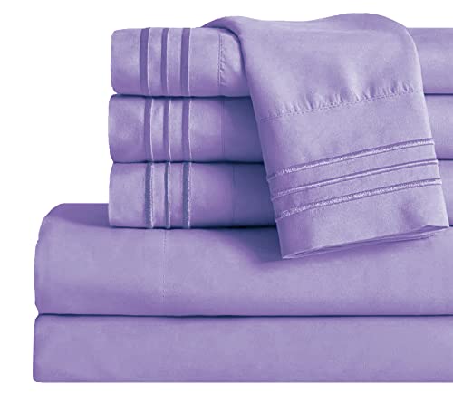 Image of Mocassi Cali King Sheet Set - Luxury Hotel 1800 Premier Bedding Sheets & Pillowcases - Ultra Soft Breathable & Cooling Bed Sheets - Deep Pocket - Wrinkle Resistant - 4 Piece - Cali King, Lavender