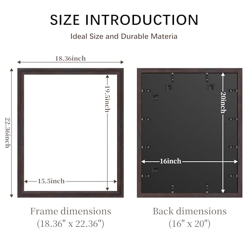 Image of 16x20 Frames Walnut Brown Set of 3, 1-3 /8 inch Wide MDF Frame with Plexiglass, Rustic 16 x 20 Picture Frame for Home Decor, Gallery, Artwork, Horizontal or Vertical Wall Mount