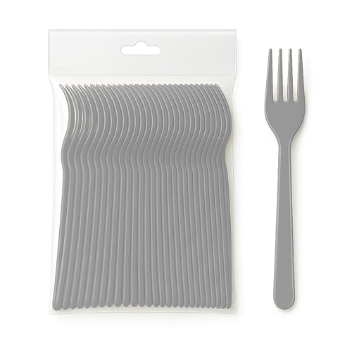 ecodrinks - Forchette in Plastica - Eleganza e Sostenibilità a Tavola - Resistenti Fino a 125°C, Lavabili e Riutilizzabili - Perfette per Eventi, Feste e Picnic (105, Argento)