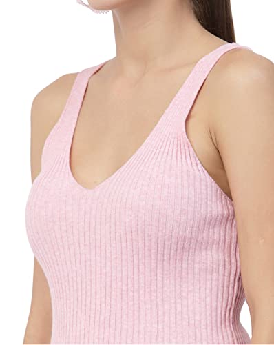 Image of Kalt Women Knitted, Ribbed Cotton Fitted Sleeveless V-Neck Cami Tank Top for Women Stylish