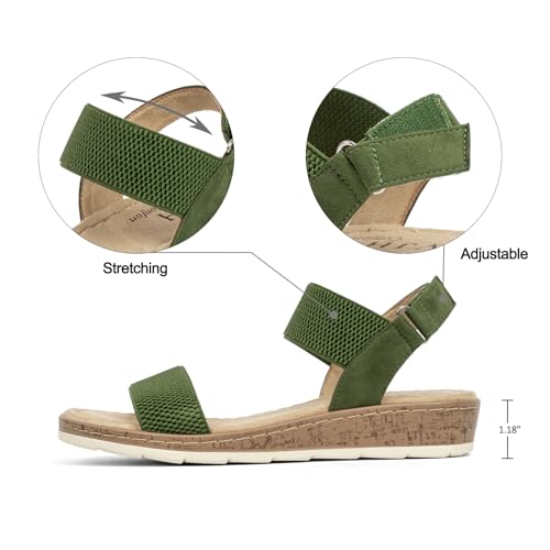 Image of VJH confort Women's Flat Sandals Open Toe Elastic Ankle Strap Slip on Comfy Low Wedge Sandals