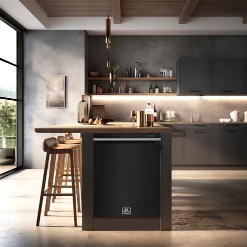Forno C-FDWBI8067-24BLK 24 Inch Pozzo Dishwasher In Black Stainless Steel Antique Brass Handles thumb #2