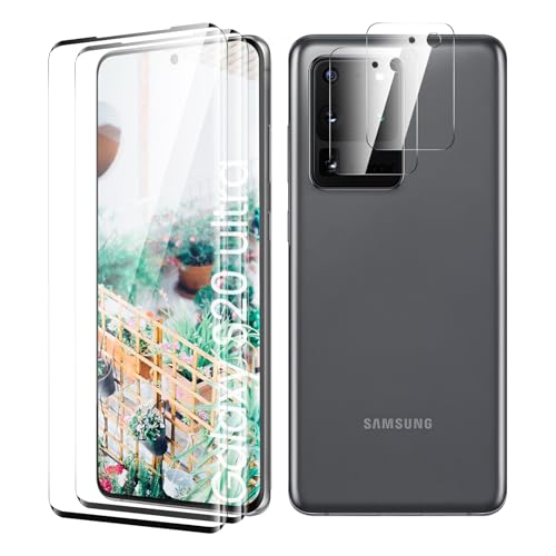 Protector de Pantalla para Samsung Galaxy S20 Ultra Cristal Templado Completa [Caso Amistoso][Ultra HD][De Punta a Punta][Sin Burbujas][Anti-Scratch][Sensible al Tacto][2+2 Piezas]