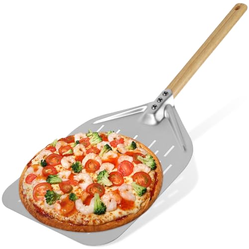 12inch Pizza Peel, Pizza Oven Shovel, Perforated Pizza Peel, Pizza Turning Peel, Aluminium Pizza Slider Shovel, Non-Stick Hollow Pizza Shovel, Pizza Shovel with Handle for Homemade Baking Pizza Bread