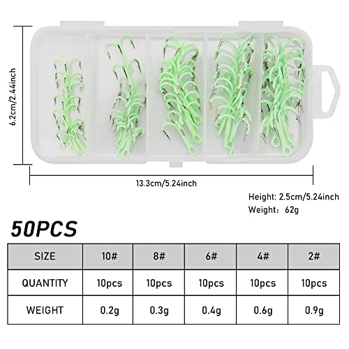 SXSHUN 50 Stück Drillinge Haken, Treble Angelhaken, Kohlenstoffstahl Angelhaken, Drillinge Angelhaken Set, Angel Haken… – Bild 4