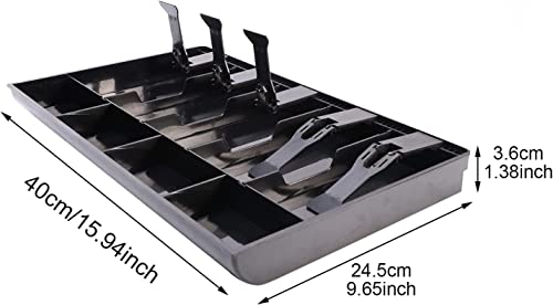 Image of Crevizon Cash & Coin Trey Metal Cash Drawer organizer tray5 Bills 4 Coins for Petty Cash Money Storage Box -Black