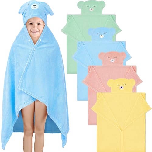 Image of Xtinmee Toddler Bath Towels Hooded for Kid 0-5 Year 28 x 47 Inch Absorbent Baby Hooded Towel with Bear Ears Large Boys Girls Infant Towels Bathrobe Shower Blanket(Soft Color,4 Pcs)