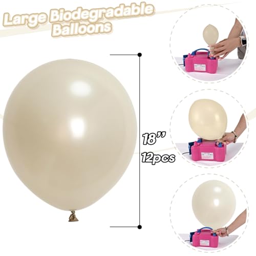 Image of Pearl White Sand Balloons 18 Inch, 12 PCS Extra Large Beige Cream Off White Pearl Balloons, Big Boho Neutral Nude Latex Helium Gian Balloon for Garland Wedding Baby Shower Engagement Party Decorations