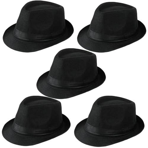 Image of 5 Pack Bulk Cuban Fedora Sun Hats Men with Adjustable Strap, Short Brim 1920s Unisex Party Costume Hats Women.