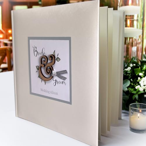 Álbum de fotos grande de lujo para boda, estilo tradicional con 30 x 30 cm con páginas de velum entrelazadas para proteger tus fotografías