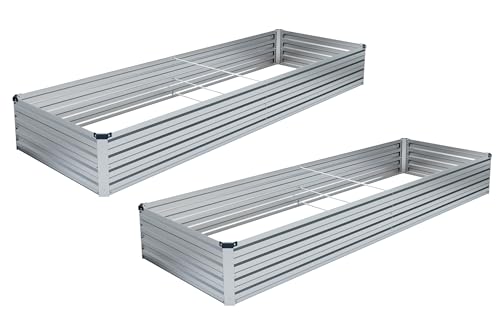 Vengarus 2pcs 8x2x1FT Galvanized Raised Garden Bed-Outdoor Planter Box for Vegetables,Metal Garden Bed with Corner,Planter Raised Bed,Silver