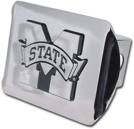 Mississippi State University "Bright Polished Chrome with Chrome “M State” Emblem" NCAA College Sports Trailer Hitch Cover Fits 2 Inch Auto Car Truck Receiver