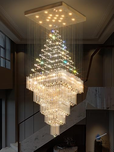 Flashing God D40''X H120'' Large Chandelier for Staircase Foyer, Modern Luxury Crystal Raindrop Chandeliers Flush Mount Ceiling Chandelier for High Ceilings,LED Dimmable 2700K-6000K