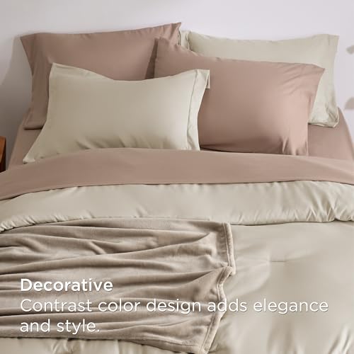 Image of Bedsure Twin Comforter Set Beige, 6 Pieces Prewashed Twin Size Bed in a Bag with Soft Fleece Bed Blanket, Down Alternative Bedding Set for All Seasons, Sheets, Pillowcase & Sham