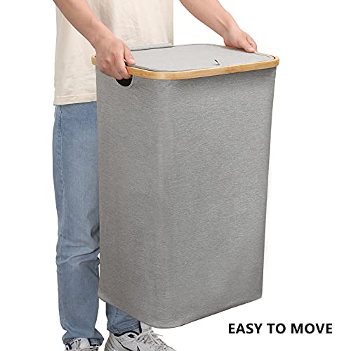 Acecha Laundry Baskets, Collapsible Bamboo Laundry Hamper With Lid, Water-Proof Dirty Clothes Hamper For Clothing Organization Toys (Gray) #TOP2