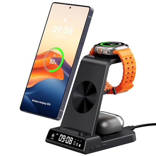 Wireless Charger for Samsung Devices, Wireless Charging Station for Galaxy S25 Ultra/S25+/S25/Z Flip7/Z Fold/S24 Ultra/S23/S22/S21, for Galaxy Watch 8/8 Classic/7/Ultra/6/5 Pro/5/4, Galaxy Buds3 Pro