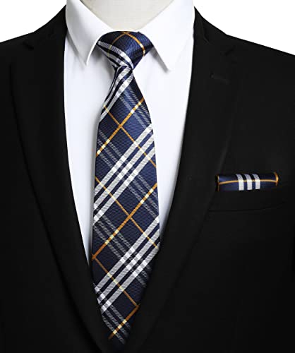 Image of HISDERN Mens Ties Plaid Tie and Pocket Square Set Classic Woven Formal Checkered Neckties & Handkerchief Wedding Party
