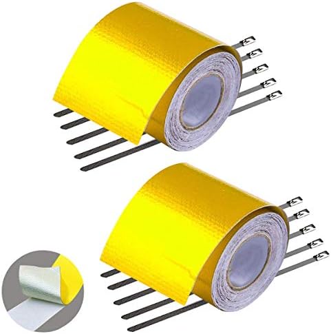 GOLD High Temperature Heat Defense Reflective Tape Adhesive Backed Heat Barrier Roll, 2" x 16' / Roll (2 Pakcs)