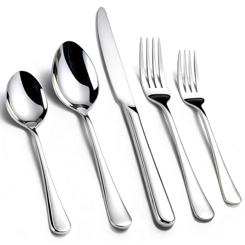 KIKCOIN 60 Pack Silverware Set for 12, Heavy Duty Stainless Steel Flatware Set, Mirror Polished Forks and Spoons Knife Set, Dishwasher Safe Cutlery Utensils Set for Home Kitchen Restaurant Wedding