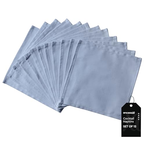 Image of Encasa XO Dining Cocktail Napkins 12 pcs (1 Dozen) Set of Large 23x23 cm (9 inchx9 inch) - B Grey - Absorbent Heavy Cotton Party Fabric Machine Washable for Home Restaurant Banquet & Hotel
