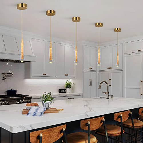 Ugly Egg Small Gold Glass Pendant Light,Modern Gold Crystal Pendant Light Mini Teardrop Glass Pendant Light For Kitchen Island Bedroom Hallway Entryway Living Room 3-Pack #TOP4