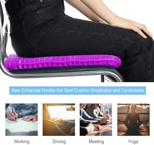 Image of Helishy Gel Seat Cushion, Double Thick Egg Gel Cushion for Pressure Pain Relief, Breathable Wheelchair Cushion Chair Pads for Car Seat Office Chair (Violet)