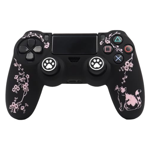 Image of Cat Among Blossoming Branches Design Controller Skin Cover with 2 Thumb Grips Compatible with PS4 /Playstation 4 Slim /Pro Controller