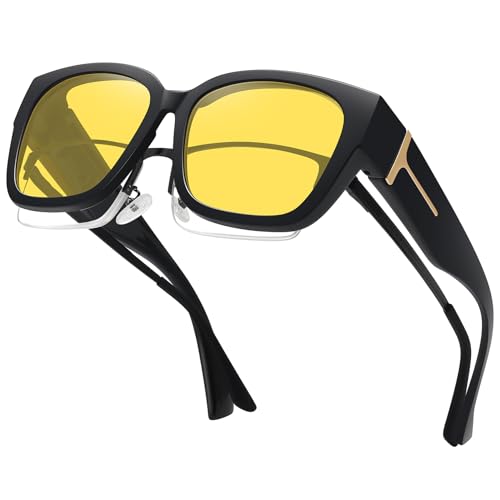 MEETSUN Fit Over Glasses Sunglasses for Women Men Large Trendy Polarized Sunglasses for Driving UV400 Black/Night Vision
