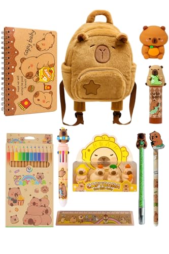 Kit Material Escolar Completo Capivara – 10 Peças Papelaria Fofa Kawaii: Estojo, Planner, Lápis de Cor, Canetas e Acessórios – Volta às Aulas/Presente Criativo Personalizado - Qualidade Premium