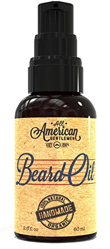 Organic Beard Oil by All American Gentlemen (2 fl oz) - 100% Natural Beard Conditioner Fights Itch, Promotes Healthy Hair Growth - Leave-In Beard Softener w Vitamin E - Easy to Use Pump Top Included