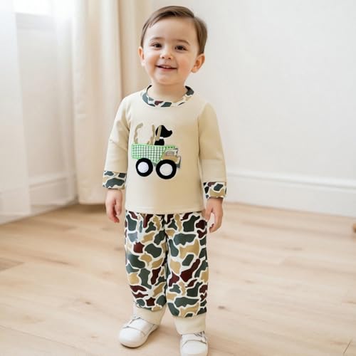 Bagilaanoe Fall Toddler Baby Boy Outfit Dog Camouflage Pullover Long Sleeve Shirt and Pants Set Hunting Clothes for Boys2