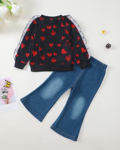 Image of Baby Toddler Girl Clothes Outfits Kids Sweatshirt Jeans Set Denim Pants Little Girls Clothes Toddler Outfit for Girls