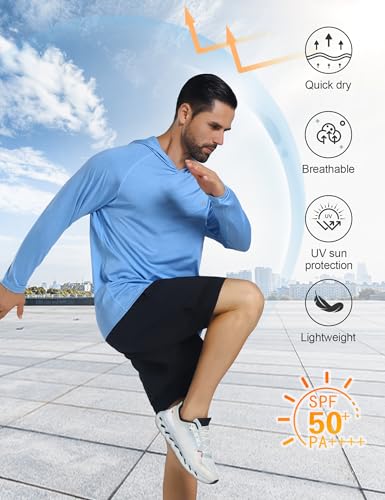 Light Face Men's UPF 50+ Sun Protection Hoodie Shirts Long Sleeve Rash Guard Fishing Hiking SPF UV Shirt Quick Dry4