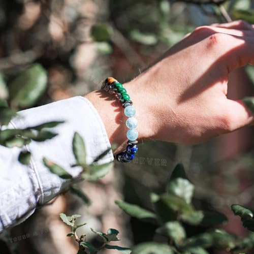 Image of Young & Forever Trinity 21 Natural Healing Crystal Chakra Bracelet for Men & Women - Adjustable Reiki Energy Yoga Stone Bead Bracelet for Stress Relief, Meditation & Positivity