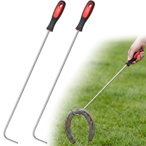 Image of Arrowbash 2 Pcs 20 Inch Horseshoe Pick-up Hook with Stainless Steel Shaft, Ergonomic Grip Horseshoe Retriever, Portable Horse Shoe Pick up Stick for Outdoor Games