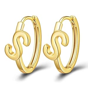 SANNYRA Initial Hoop Earrings for Women, 26 Letter Studs Earring, 14K Gold Plated Hypoallergenic Trendy Jewelry