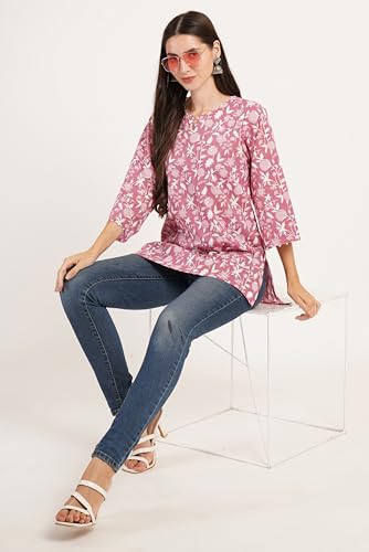 Image of Amazon Brand - Anarva Jaipuri Cotton Printed Short Kurti for Women