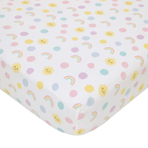 Nojo Happy Days Pink, White, And Yellow Rainbows And Sunshine 4 Piece Nursery Crib Bedding Set - Comforter, 100% Cotton Fitted Crib Sheet, Crib Skirt And Reversible Storage #TOP2