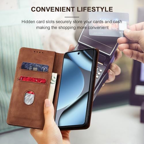 Image of Jasonyu Flip Wallet Case for Google Pixel 10 /10 Pro 5G,Leather Magnetic Folio Cover with Card Holder,Kickstand - TPU Shockproof Durable Protective Phone Case,Brown