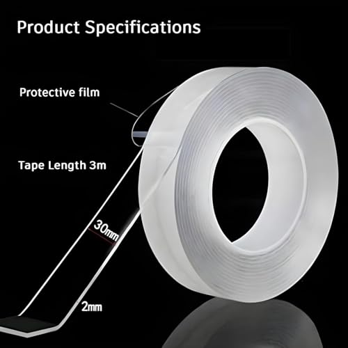 Image of YAJNAS 3 meter Nano Tape Double Sided Tape Heavy Duty - Multipurpose Removable Traceless Mounting Adhesive Tape for Walls,Washable Reusable Strong Sticky Strips Grip Tape 2mm Thick, 1.2 Inch Wide