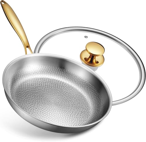 Titanium Pans for Cooking | 12 Inch Pure Tagine Titanium Skillet with Lid | Hammered Chef-Grade...