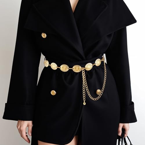 Prasacco Western Belts for Woman Chain Belt Concho Belt Gold Waist Chain Cowgirl Belt Waist Belt Country Belt Boho Belt for Dress Jeans4