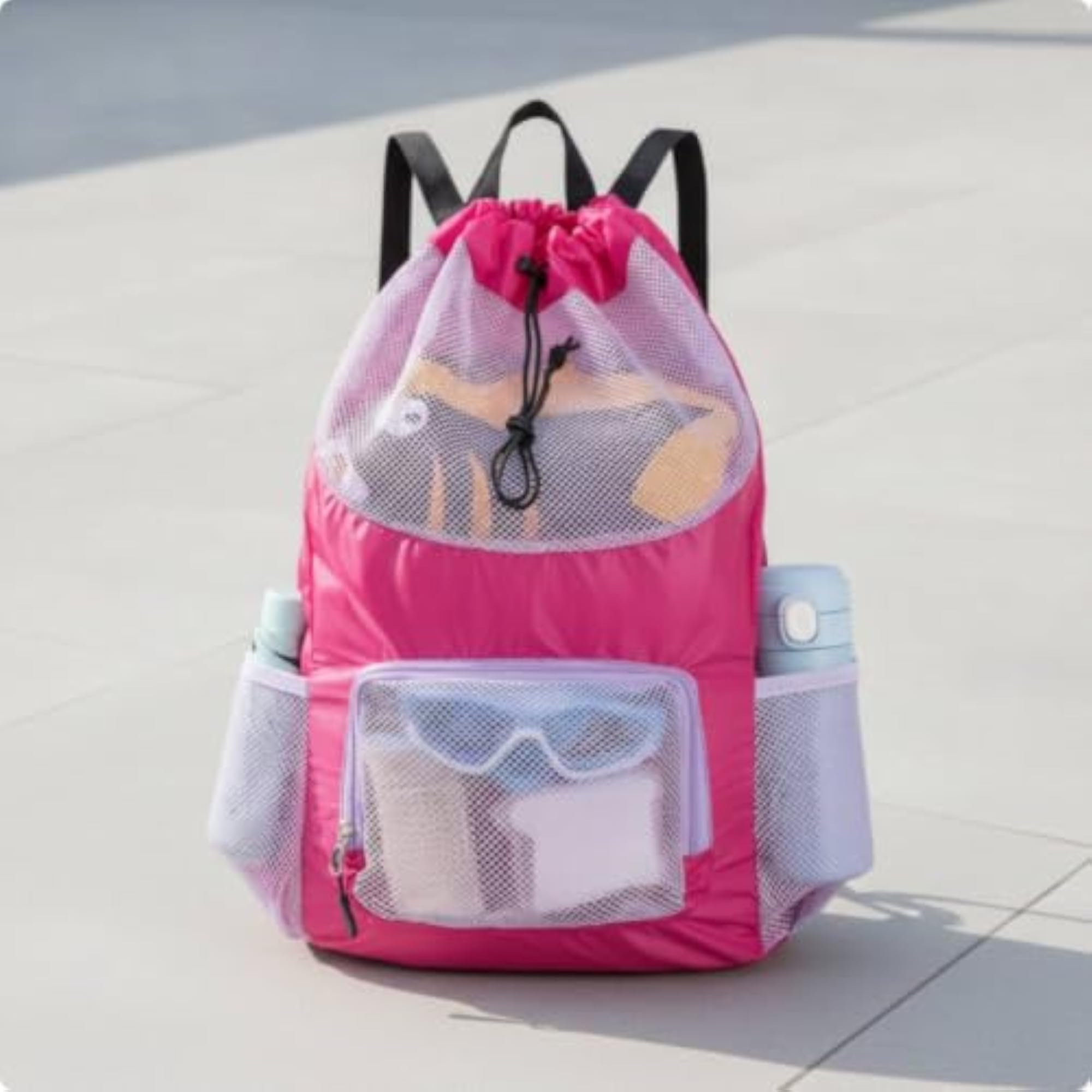 Lightweight Mesh Drawstring Backpack with Pockets