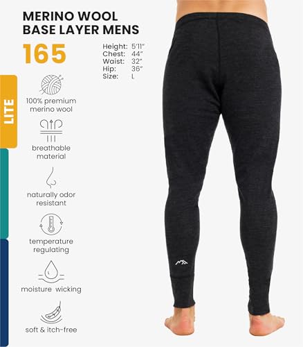 Image of Merino Wool Base Layer Mens Bottom Pants 100% Merino Wool Heavyweight, Midweight, Lite Thermal Underwear Long Johns and Socks